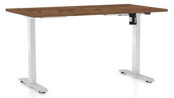 Výškově nastavitelný stůl OfficeTech A, 120 x 80 cm, bílá podnož, dub silverjack