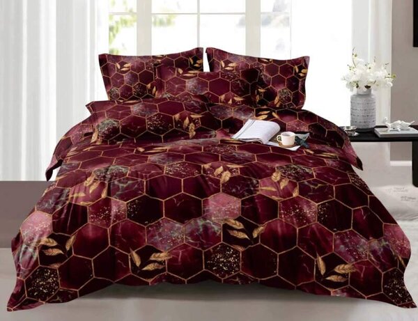 NOVINKA 2025 ! LUXUSNÍ BAVLNĚNÉ POVLEČENÍ s 3D efektem 140x200/70x90 cm - HONEYCOMB WINE + POVLAK NA POLŠTÁŘEK ZDARMA !