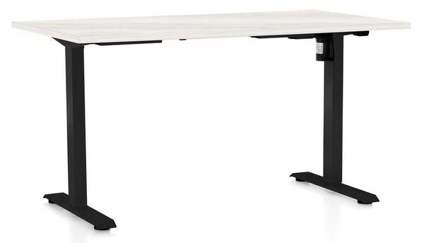Výškově nastavitelný stůl OfficeTech A, 120 x 80 cm, černá podnož, bílý jasan
