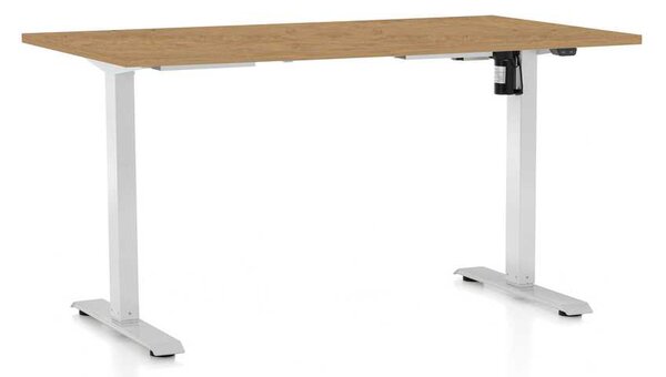 Výškově nastavitelný stůl OfficeTech A, 120 x 80 cm, bílá podnož, dub kamenný