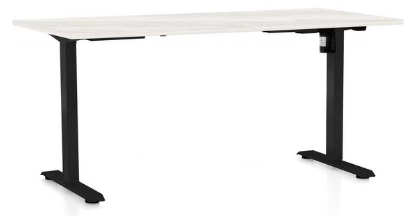 Výškově nastavitelný stůl OfficeTech A, 160 x 80 cm, černá podnož, bílý jasan