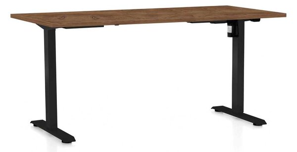 Výškově nastavitelný stůl OfficeTech A, 160 x 80 cm, černá podnož, dub silverjack