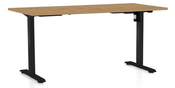 Výškově nastavitelný stůl OfficeTech A, 160 x 80 cm, černá podnož, dub kamenný
