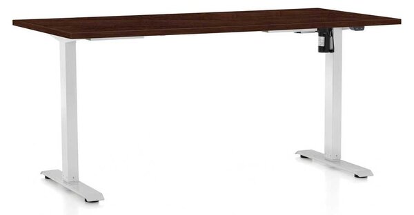 Výškově nastavitelný stůl OfficeTech A, 160 x 80 cm, bílá podnož, wenge