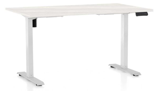 Výškově nastavitelný stůl OfficeTech B, 120 x 80 cm, bílá podnož, bílý jasan