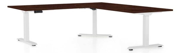 Výškově nastavitelný stůl OfficeTech Angle, 180 x 200 cm, bílá podnož, wenge