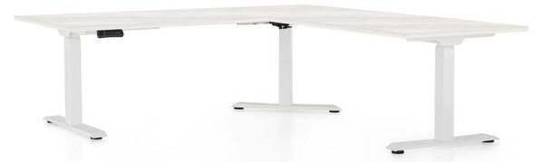 Výškově nastavitelný stůl OfficeTech Angle, 180 x 200 cm, bílá podnož, bílý jasan