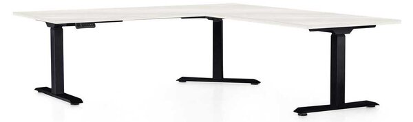 Výškově nastavitelný stůl OfficeTech Angle, 180 x 200 cm, černá podnož, bílý jasan
