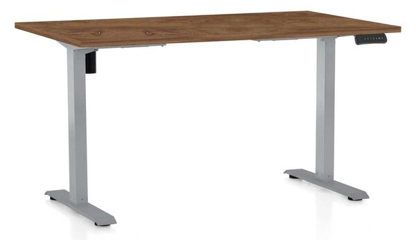 Výškově nastavitelný stůl OfficeTech B, 120 x 80 cm, šedá podnož, dub silverjack