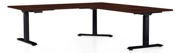 Výškově nastavitelný stůl OfficeTech Angle, 180 x 200 cm, černá podnož, wenge