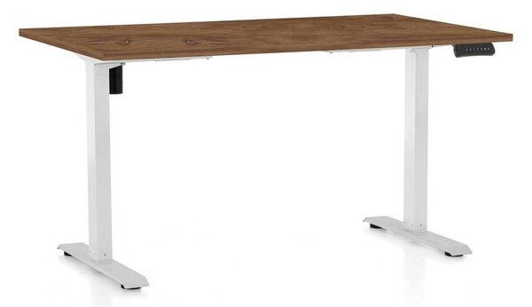 Výškově nastavitelný stůl OfficeTech B, 120 x 80 cm, bílá podnož, dub silverjack