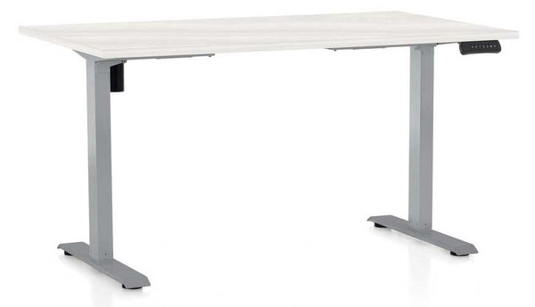 Výškově nastavitelný stůl OfficeTech B, 120 x 80 cm, šedá podnož, bílý jasan