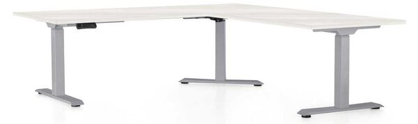 Výškově nastavitelný stůl OfficeTech Angle, 180 x 200 cm, šedá podnož, bílý jasan