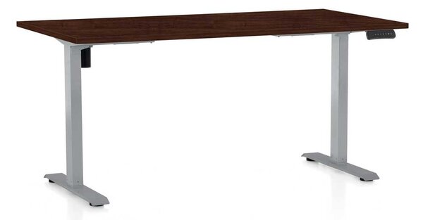 Výškově nastavitelný stůl OfficeTech B, 160 x 80 cm, šedá podnož, wenge