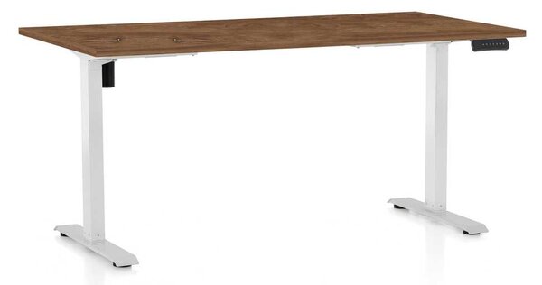 Výškově nastavitelný stůl OfficeTech B, 160 x 80 cm, bílá podnož, dub silverjack