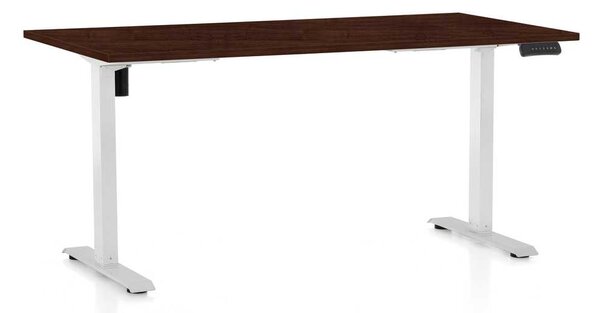 Výškově nastavitelný stůl OfficeTech B, 160 x 80 cm, bílá podnož, wenge
