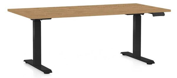 Výškově nastavitelný stůl OfficeTech C, 160 x 80 cm, černá podnož, dub kamenný