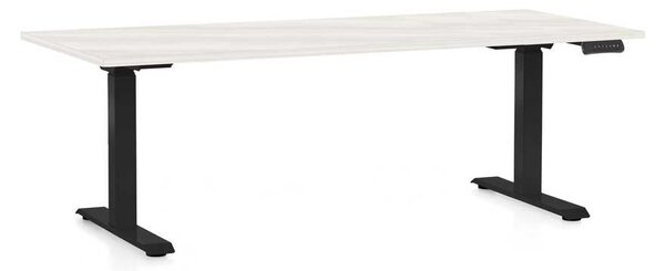 Výškově nastavitelný stůl OfficeTech C, 180 x 80 cm, černá podnož, bílý jasan