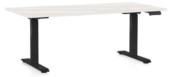 Výškově nastavitelný stůl OfficeTech C, 160 x 80 cm, černá podnož, bílý jasan