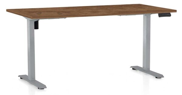 Výškově nastavitelný stůl OfficeTech B, 160 x 80 cm, šedá podnož, dub silverjack