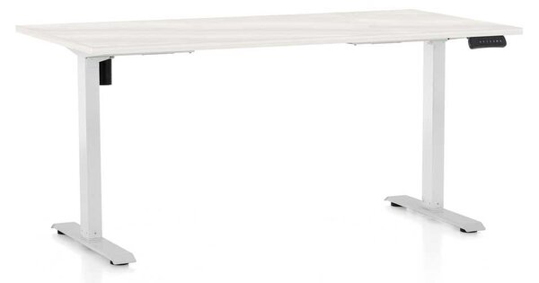 Výškově nastavitelný stůl OfficeTech B, 160 x 80 cm, bílá podnož, bílý jasan