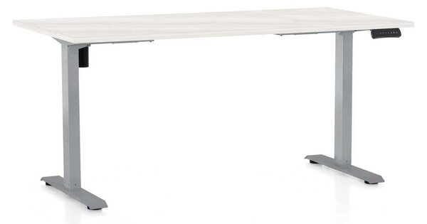 Výškově nastavitelný stůl OfficeTech B, 160 x 80 cm, šedá podnož, bílý jasan