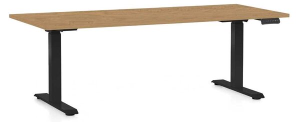 Výškově nastavitelný stůl OfficeTech C, 180 x 80 cm, černá podnož, dub kamenný