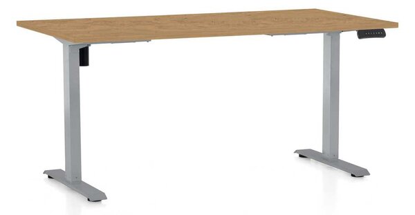 Výškově nastavitelný stůl OfficeTech B, 160 x 80 cm, šedá podnož, dub kamenný