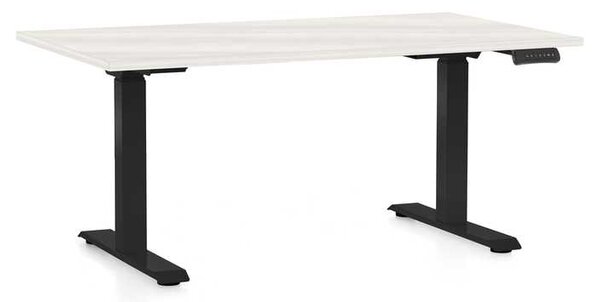 Výškově nastavitelný stůl OfficeTech C, 120 x 80 cm, černá podnož, bílý jasan