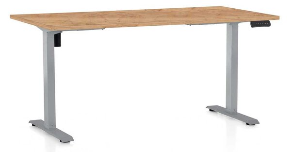 Výškově nastavitelný stůl OfficeTech B, 160 x 80 cm, šedá podnož, dub kraft