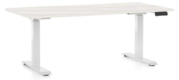 Výškově nastavitelný stůl OfficeTech D, 160 x 80 cm, bílá podnož, bílý jasan