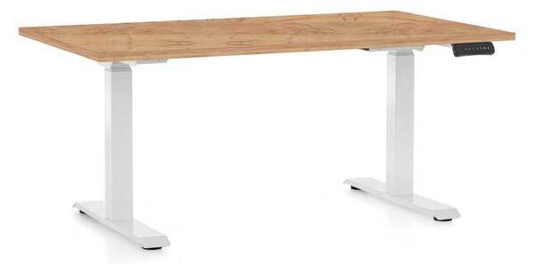 Výškově nastavitelný stůl OfficeTech C, 120 x 80 cm, bílá podnož, dub kraft