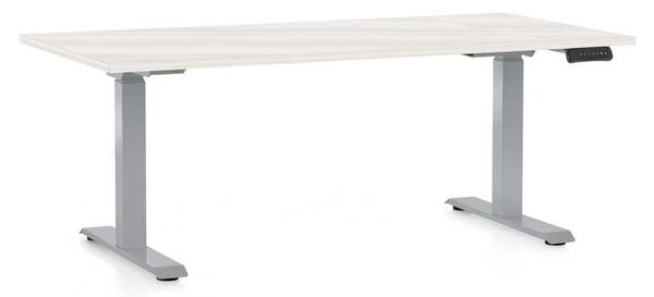 Výškově nastavitelný stůl OfficeTech D, 160 x 80 cm, šedá podnož, bílý jasan