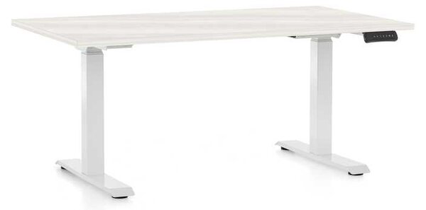 Výškově nastavitelný stůl OfficeTech C, 120 x 80 cm, bílá podnož, bílý jasan