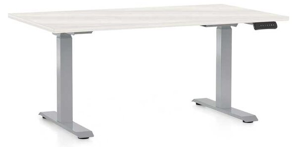 Výškově nastavitelný stůl OfficeTech D, 120 x 80 cm, šedá podnož, bílý jasan
