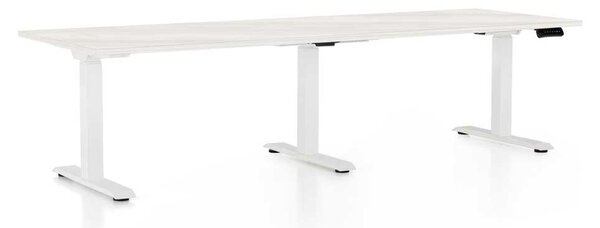 Výškově nastavitelný stůl OfficeTech Long, 240 x 80 cm, bílá podnož, bílý jasan
