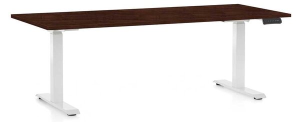 Výškově nastavitelný stůl OfficeTech D, 180 x 80 cm, bílá podnož, wenge