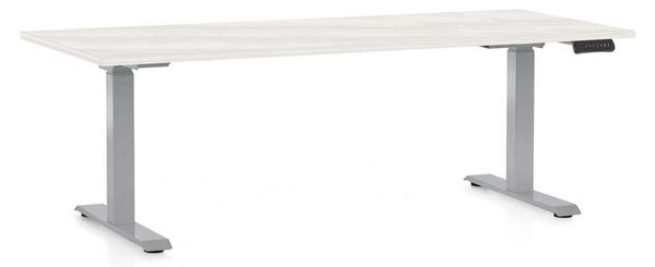 Výškově nastavitelný stůl OfficeTech D, 180 x 80 cm, šedá podnož, bílý jasan