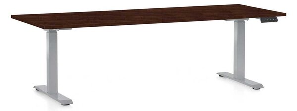 Výškově nastavitelný stůl OfficeTech D, 200 x 80 cm, šedá podnož, wenge
