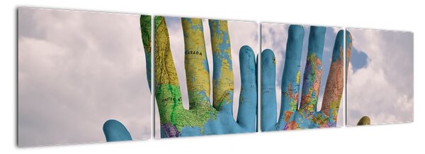 Obraz - mapa světa na dlani (160x40cm)