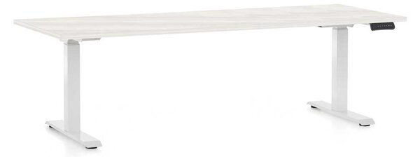 Výškově nastavitelný stůl OfficeTech D, 200 x 80 cm, bílá podnož, bílý jasan