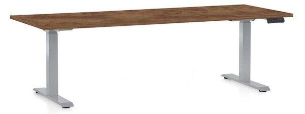 Výškově nastavitelný stůl OfficeTech D, 200 x 80 cm, šedá podnož, dub silverjack