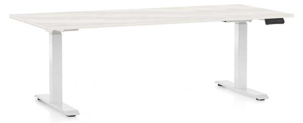 Výškově nastavitelný stůl OfficeTech D, 180 x 80 cm, bílá podnož, bílý jasan