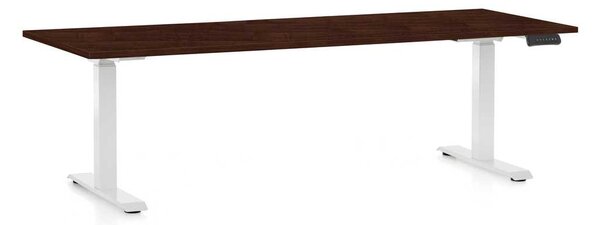 Výškově nastavitelný stůl OfficeTech D, 200 x 80 cm, bílá podnož, wenge