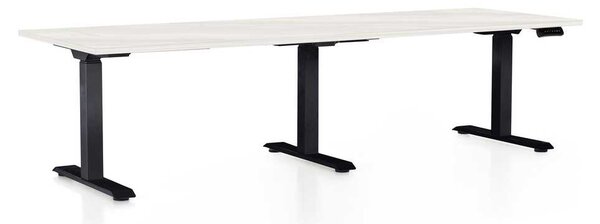 Výškově nastavitelný stůl OfficeTech Long, 240 x 80 cm, černá podnož, bílý jasan