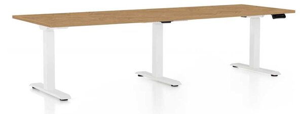 Výškově nastavitelný stůl OfficeTech Long, 240 x 80 cm, bílá podnož, dub kamenný