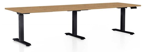 Výškově nastavitelný stůl OfficeTech Long, 260 x 80 cm, černá podnož, dub kamenný