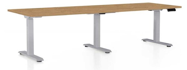 Výškově nastavitelný stůl OfficeTech Long, 240 x 80 cm, šedá podnož, dub kamenný