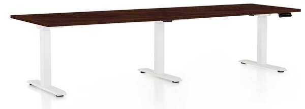 Výškově nastavitelný stůl OfficeTech Long, 260 x 80 cm, bílá podnož, wenge