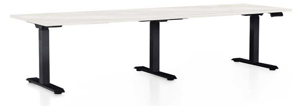 Výškově nastavitelný stůl OfficeTech Long, 260 x 80 cm, černá podnož, bílý jasan